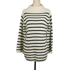 Studio JPR Womens sweater sz S White w black stripes crochet knit high neck